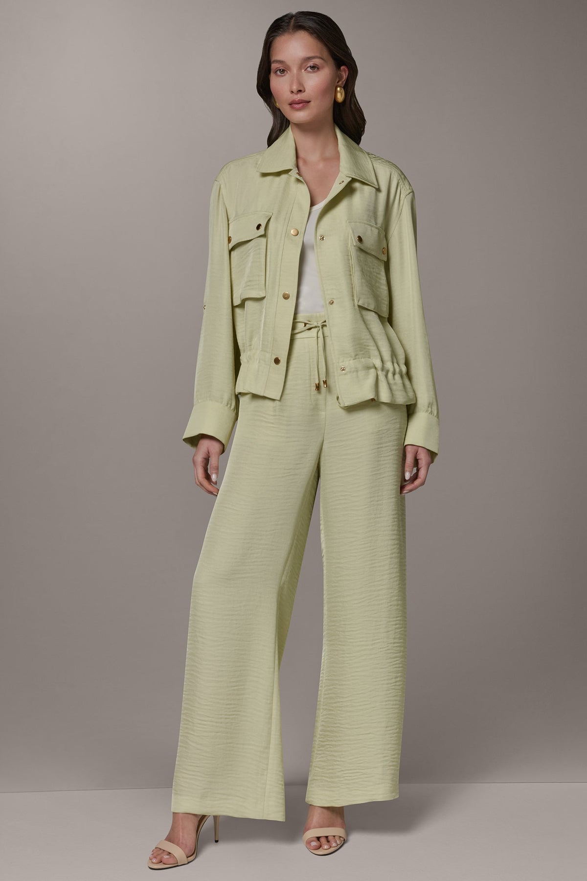 Donna Karan LONG SLEEVE TIE WAIST SHIRT