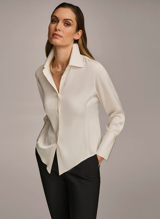 Donna Karan COLLARED BUTTON DOWN BLOUSE