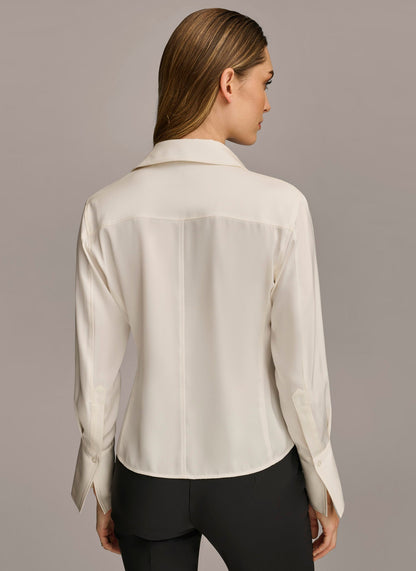 Donna Karan COLLARED BUTTON DOWN BLOUSE