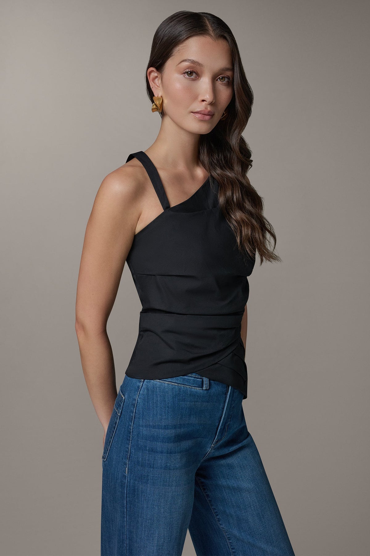 Donna Karan SLEEVELESS ASYMMETRIC BLOUSE