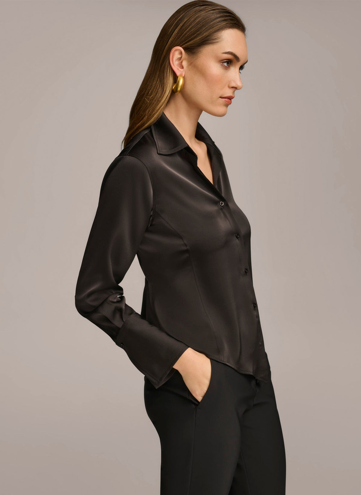 Donna Karan COLLARED BUTTON DOWN BLOUSE