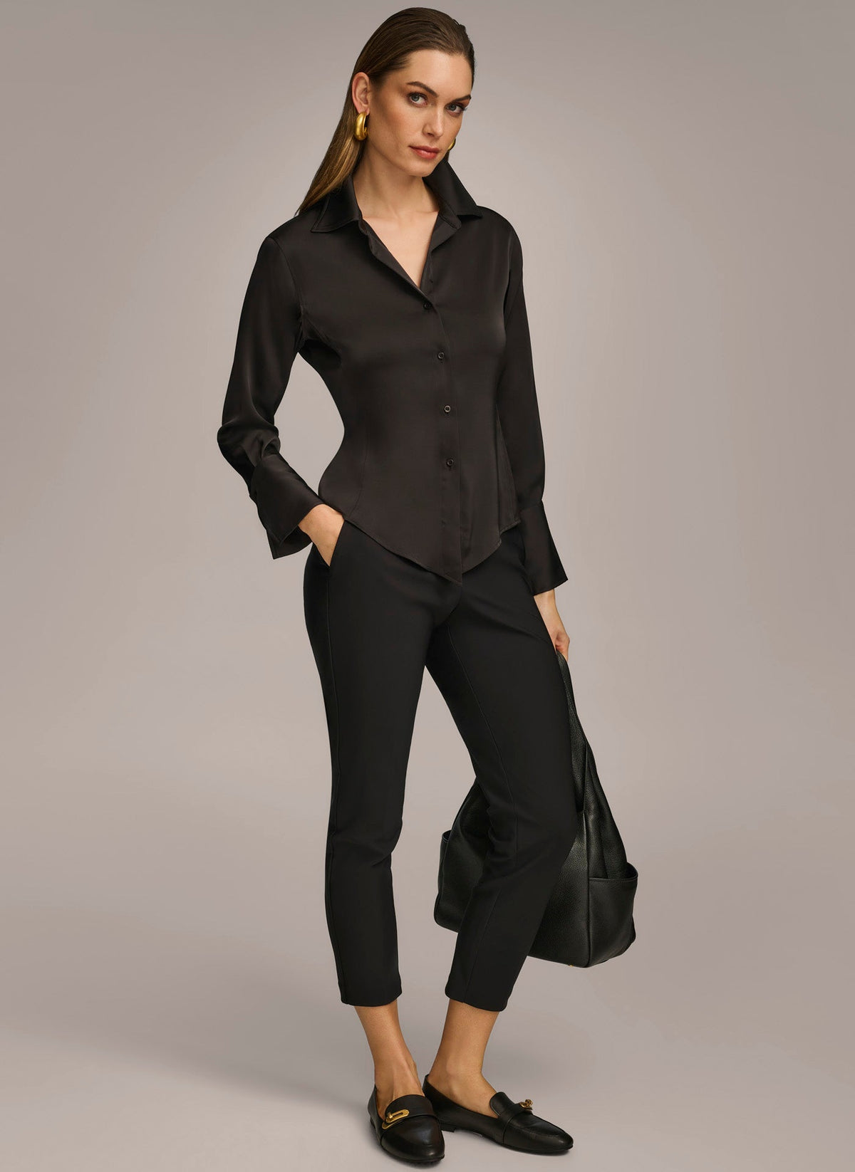 Donna Karan COLLARED BUTTON DOWN BLOUSE