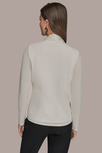 Donna Karan LONG SLEEVE SHAWL-NECK SATIN BLOUSE