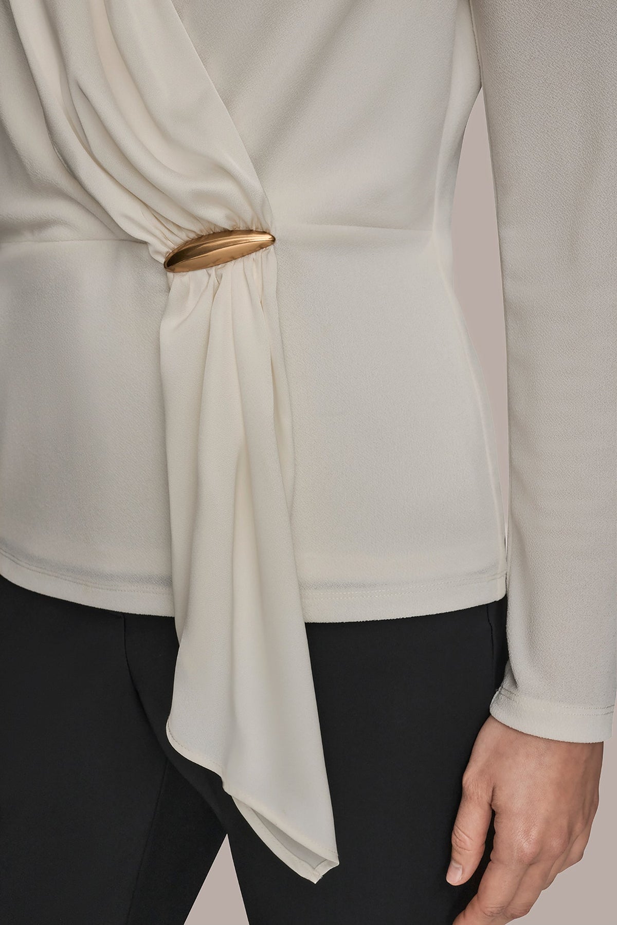 Donna Karan LONG SLEEVE SHAWL-NECK SATIN BLOUSE
