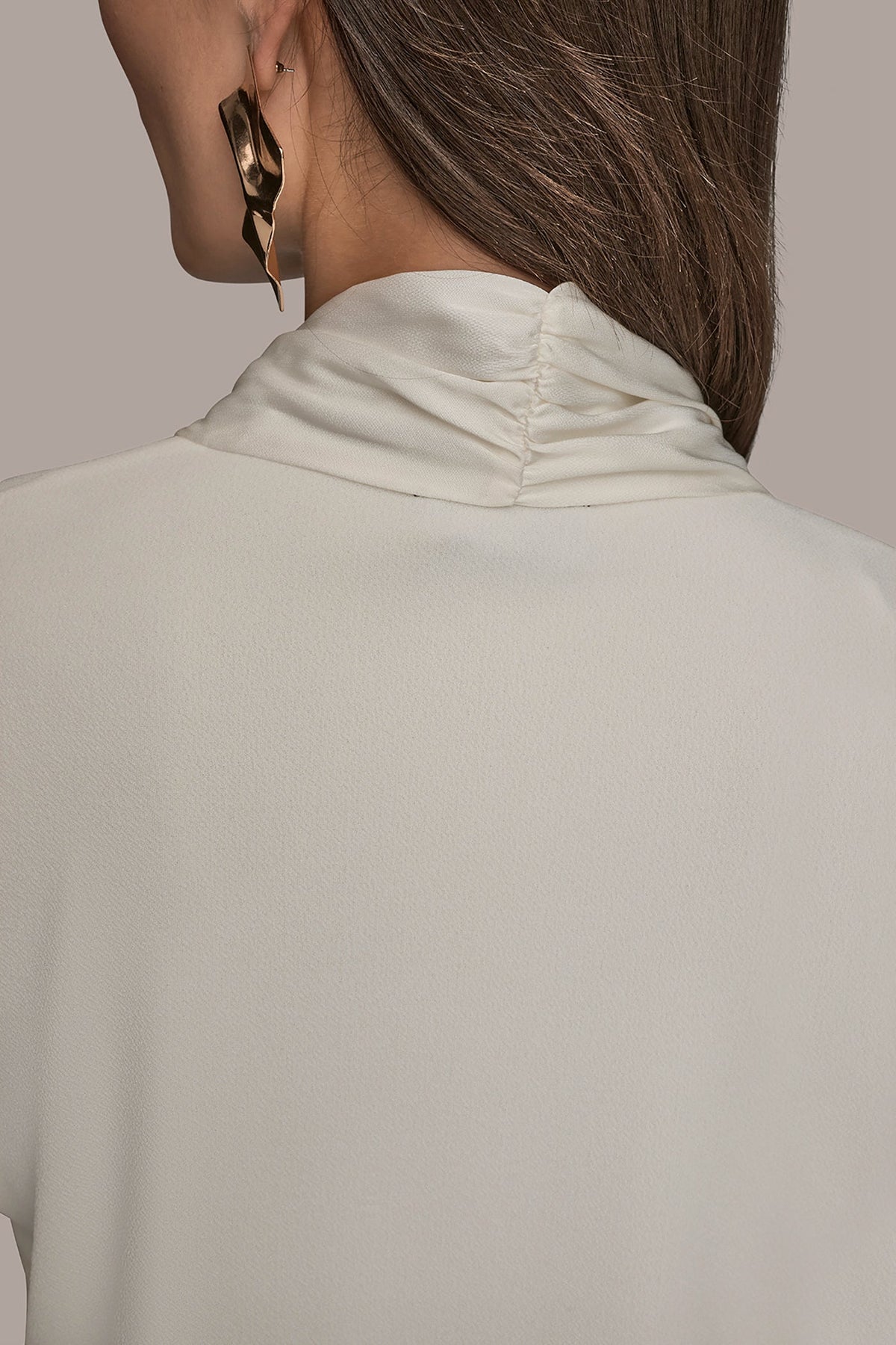 Donna Karan LONG SLEEVE SHAWL-NECK SATIN BLOUSE
