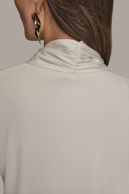 Donna Karan LONG SLEEVE SHAWL-NECK SATIN BLOUSE