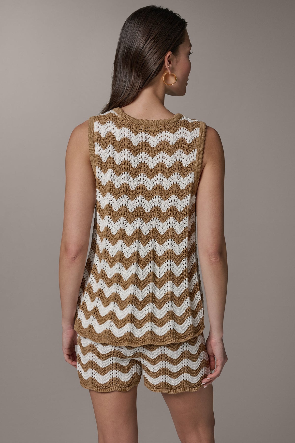Donna Karan SLEEVELESS POINTELLE STRIPE SWEATER