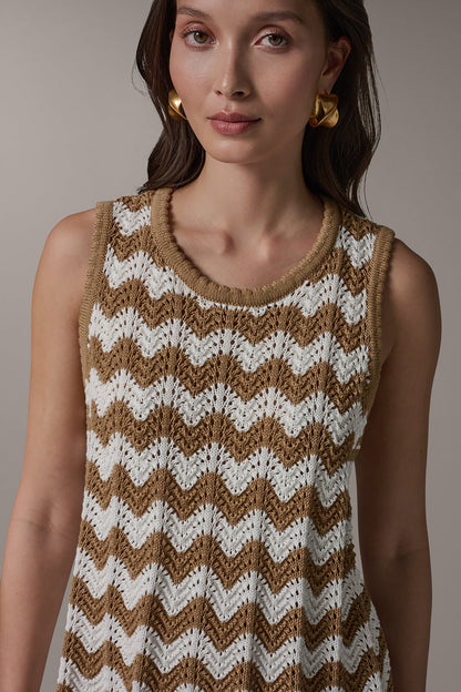 Donna Karan SLEEVELESS POINTELLE STRIPE SWEATER