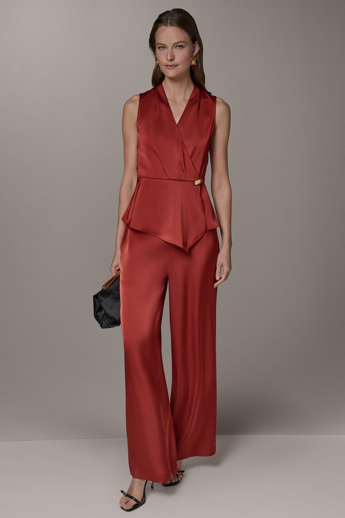 Donna Karan SLEEVELESS WRAP-EFFECT ASYMMETRIC PEPLUM BLOUSE