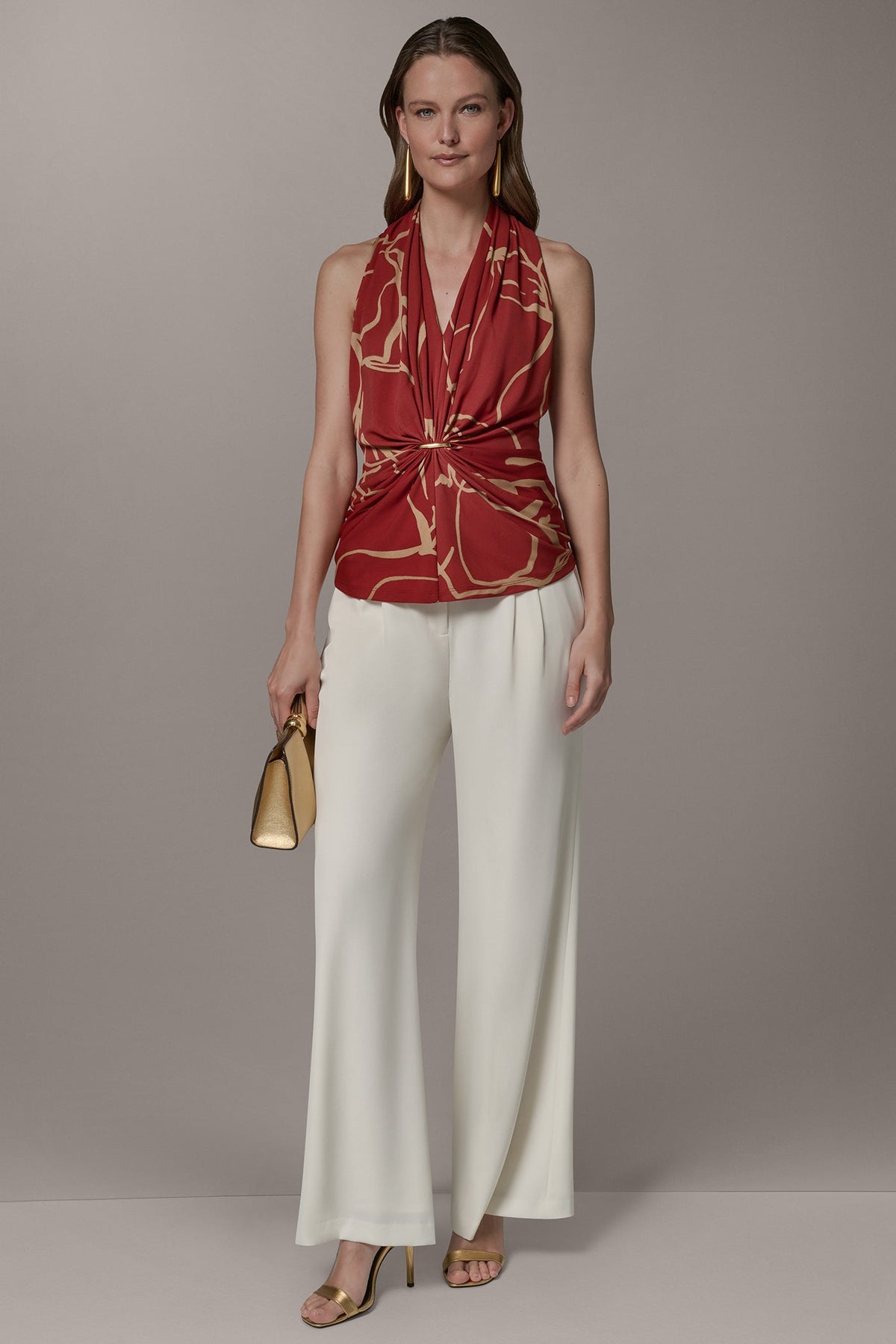 Donna Karan RUCHED V-NECK TOP