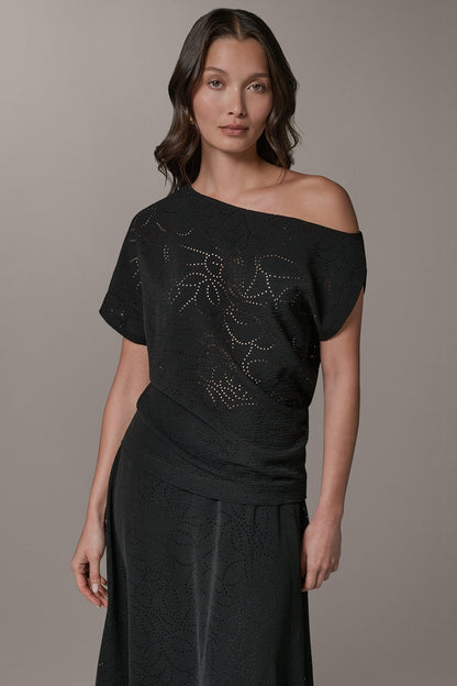 Donna Karan SLEEVELESS ASYMMETRIC LASER CUT TOP