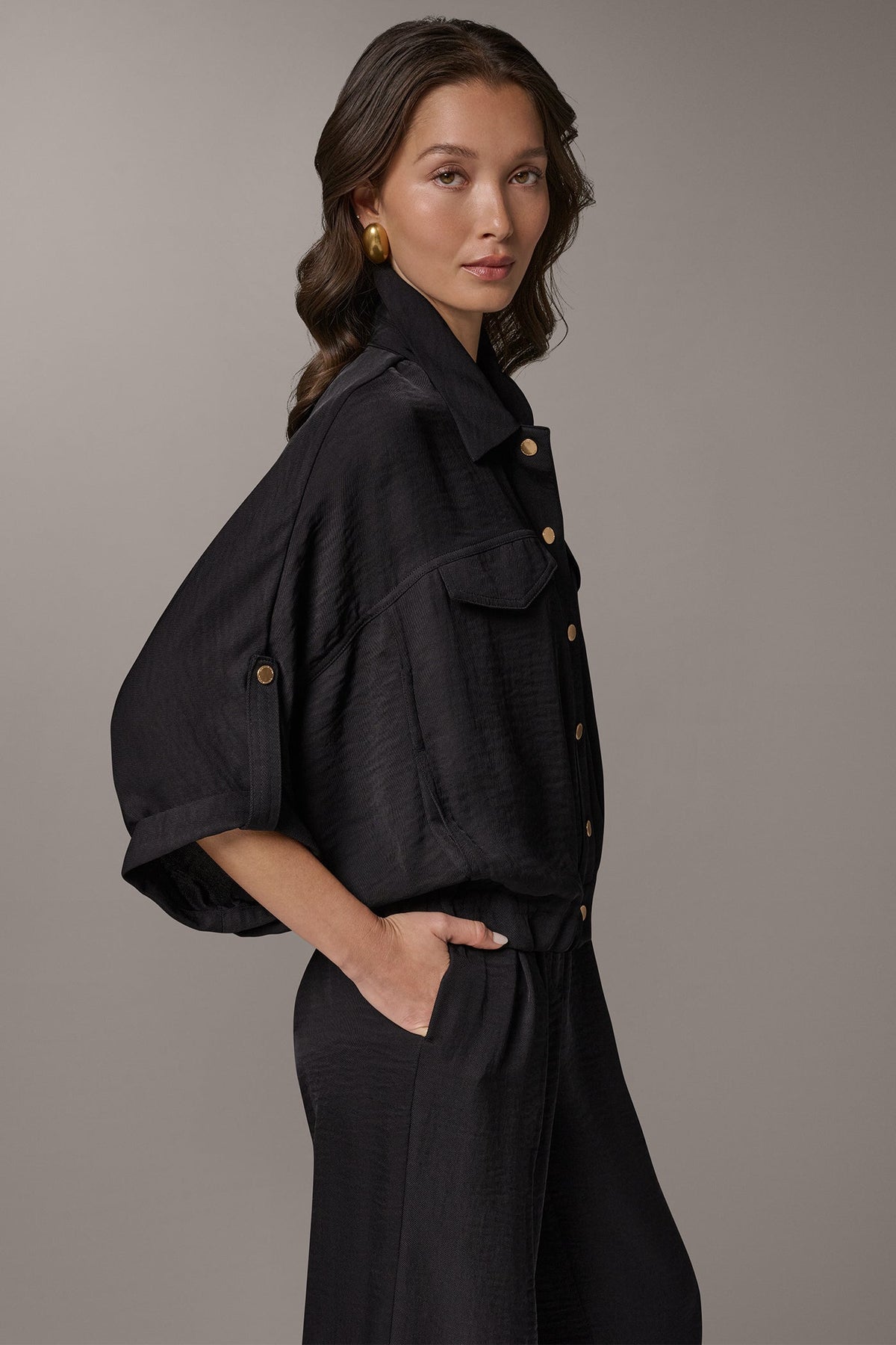 Donna Karan CINCHED HEM SHIRT