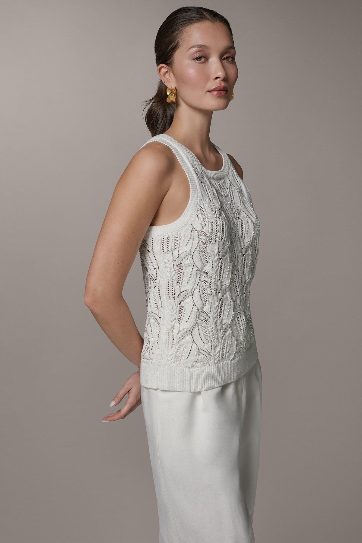 Donna Karan SLEEVELESS SEQUIN SWEATER TANK