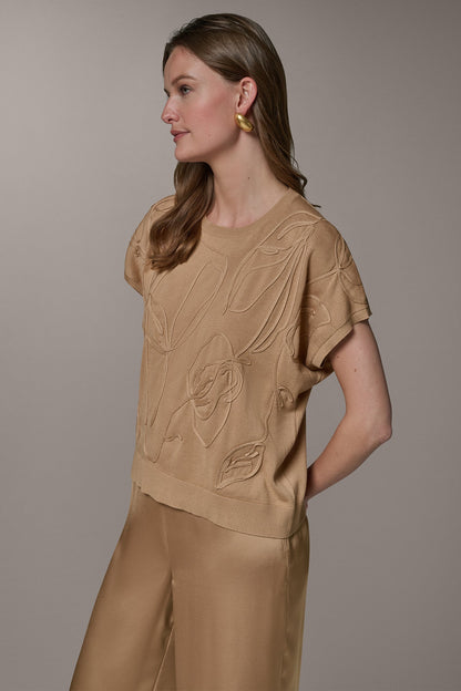 Donna Karan SHORT SLEEVE GEOMETRIC SWEATER