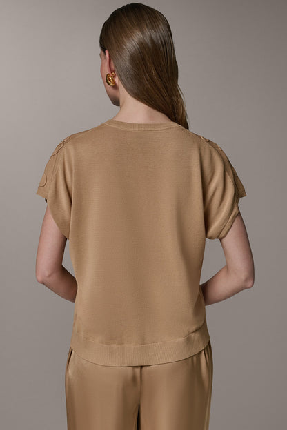 Donna Karan SHORT SLEEVE GEOMETRIC SWEATER
