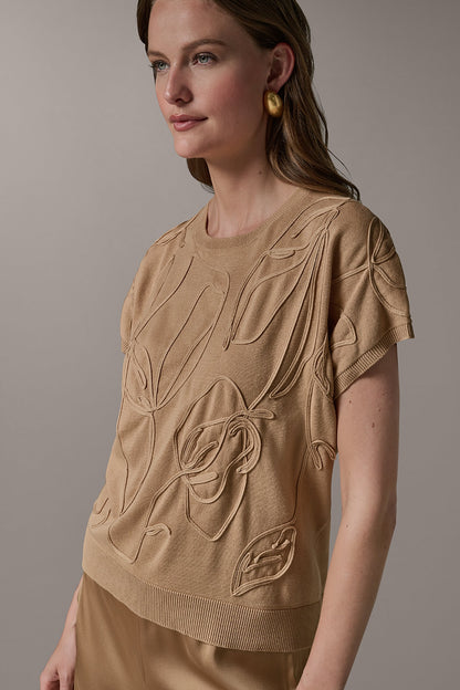 Donna Karan SHORT SLEEVE GEOMETRIC SWEATER
