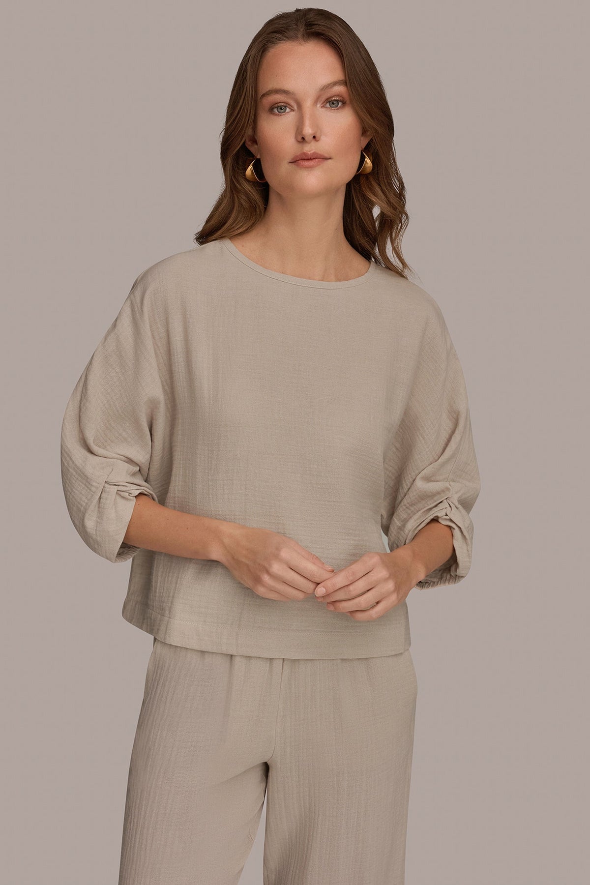 Donna Karan 3/4 SLEEVE TWIST CUFF BLOUSE