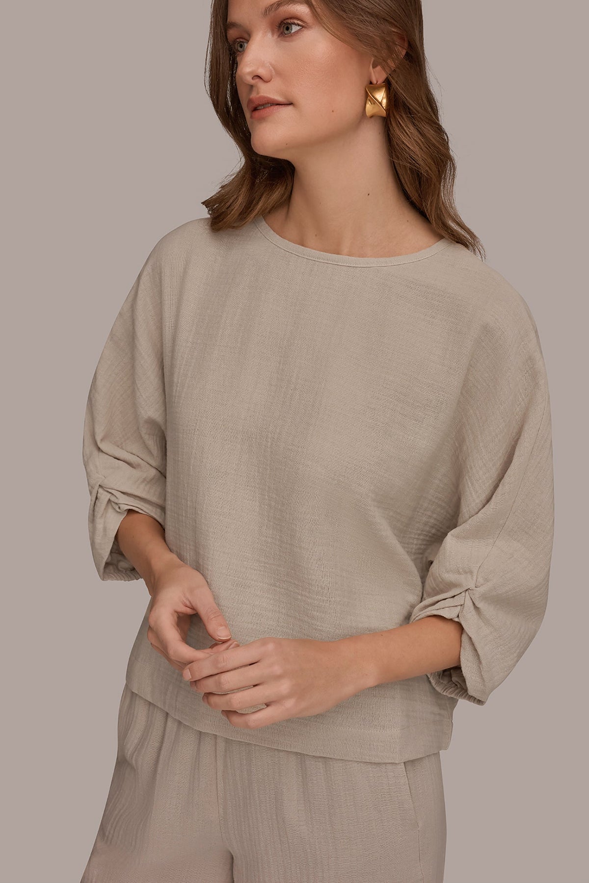 Donna Karan 3/4 SLEEVE TWIST CUFF BLOUSE