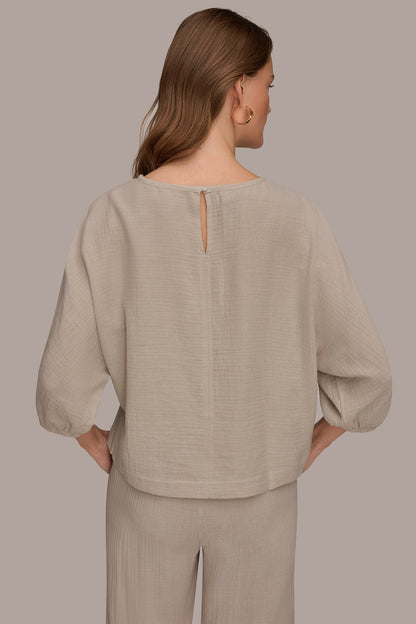 Donna Karan 3/4 SLEEVE TWIST CUFF BLOUSE
