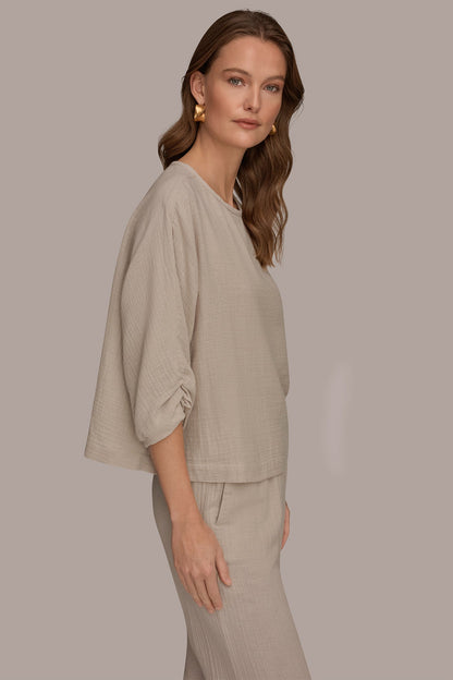 Donna Karan 3/4 SLEEVE TWIST CUFF BLOUSE