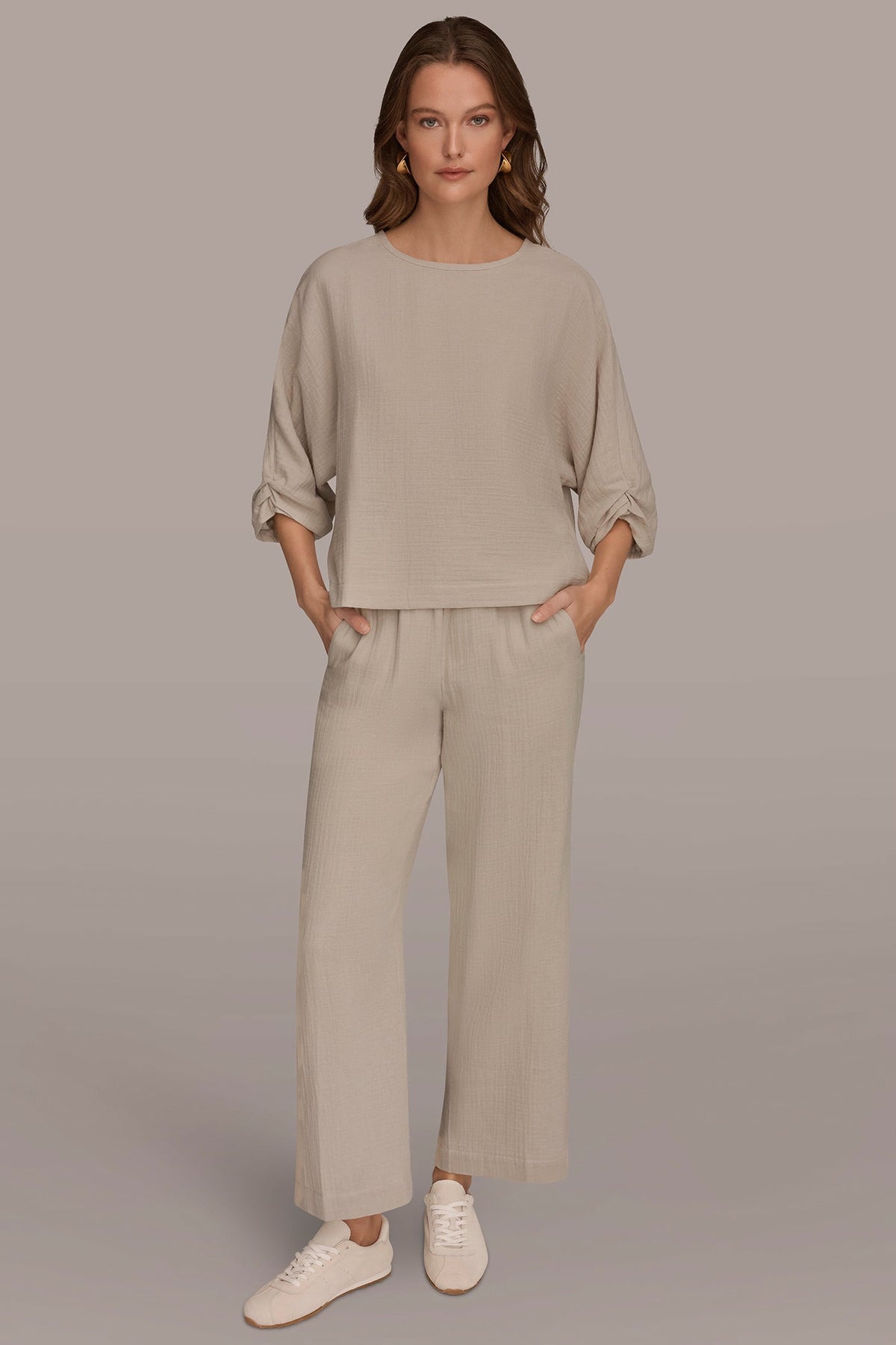 Donna Karan 3/4 SLEEVE TWIST CUFF BLOUSE