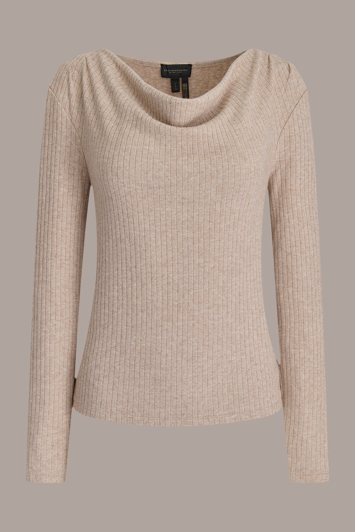 Donna Karan METALLIC COWL-NECK RIB-KNIT BLOUSE