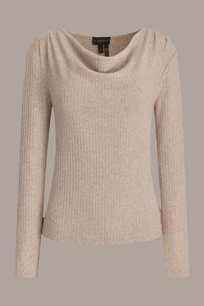 Donna Karan METALLIC COWL-NECK RIB-KNIT BLOUSE