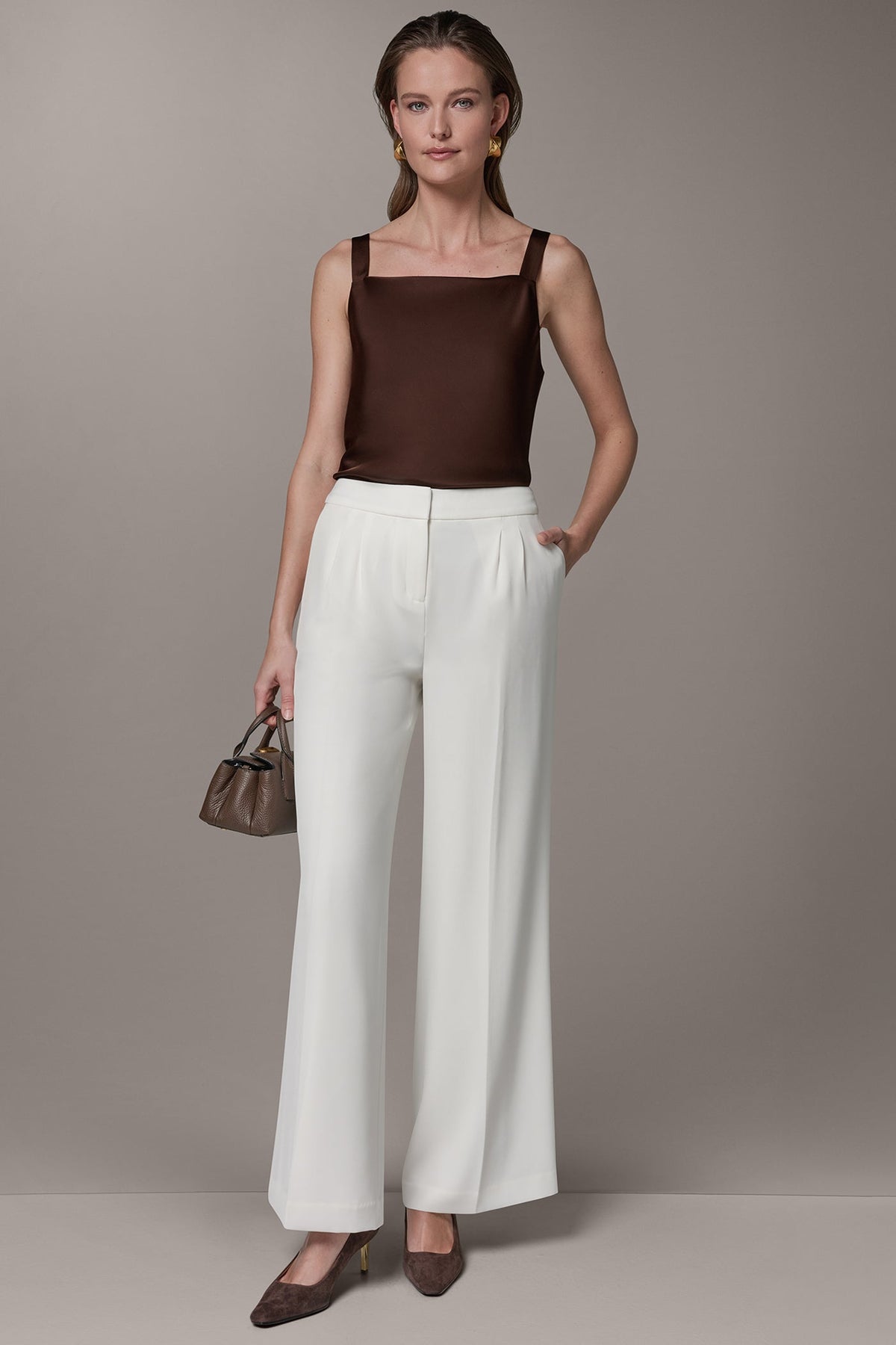 Donna Karan MID-RISE PLEATED WIDE-LEG PANT
