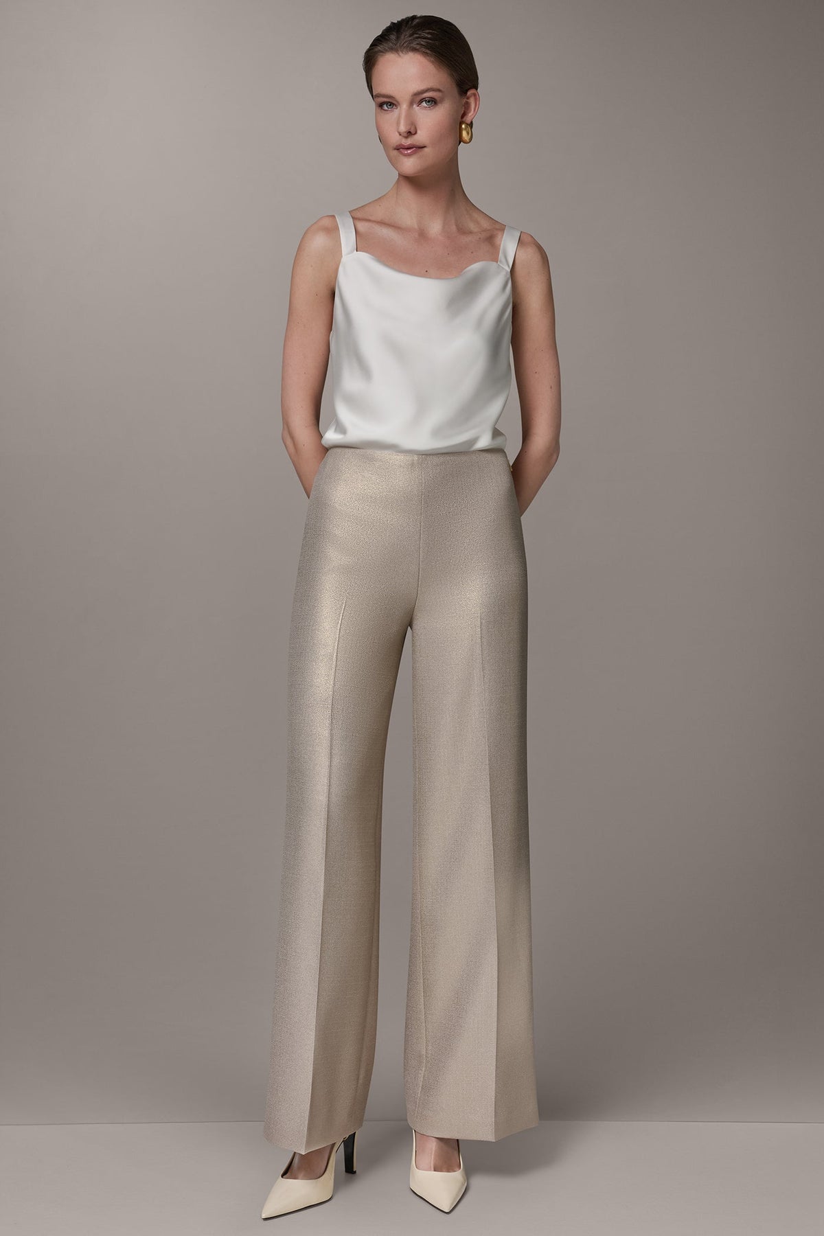 Donna Karan EXTRA HIGH-RISE METALLIC WIDE-LEG PANT