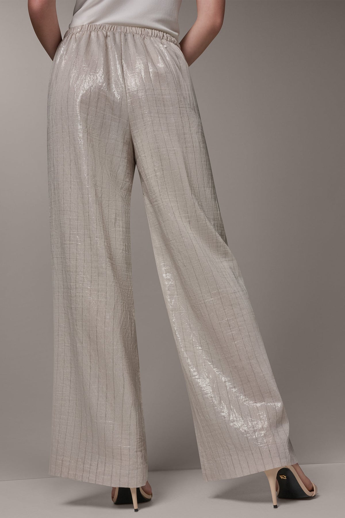 Donna Karan HIGH-RISE METALLIC PINSTRIPE WIDE-LEG PANT