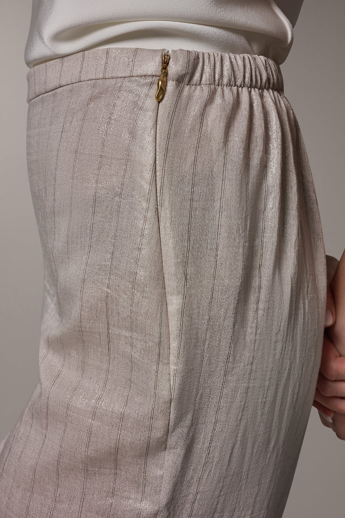 Donna Karan HIGH-RISE METALLIC PINSTRIPE WIDE-LEG PANT