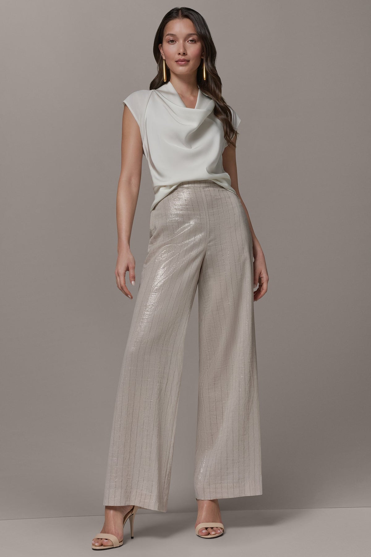 Donna Karan HIGH-RISE METALLIC PINSTRIPE WIDE-LEG PANT