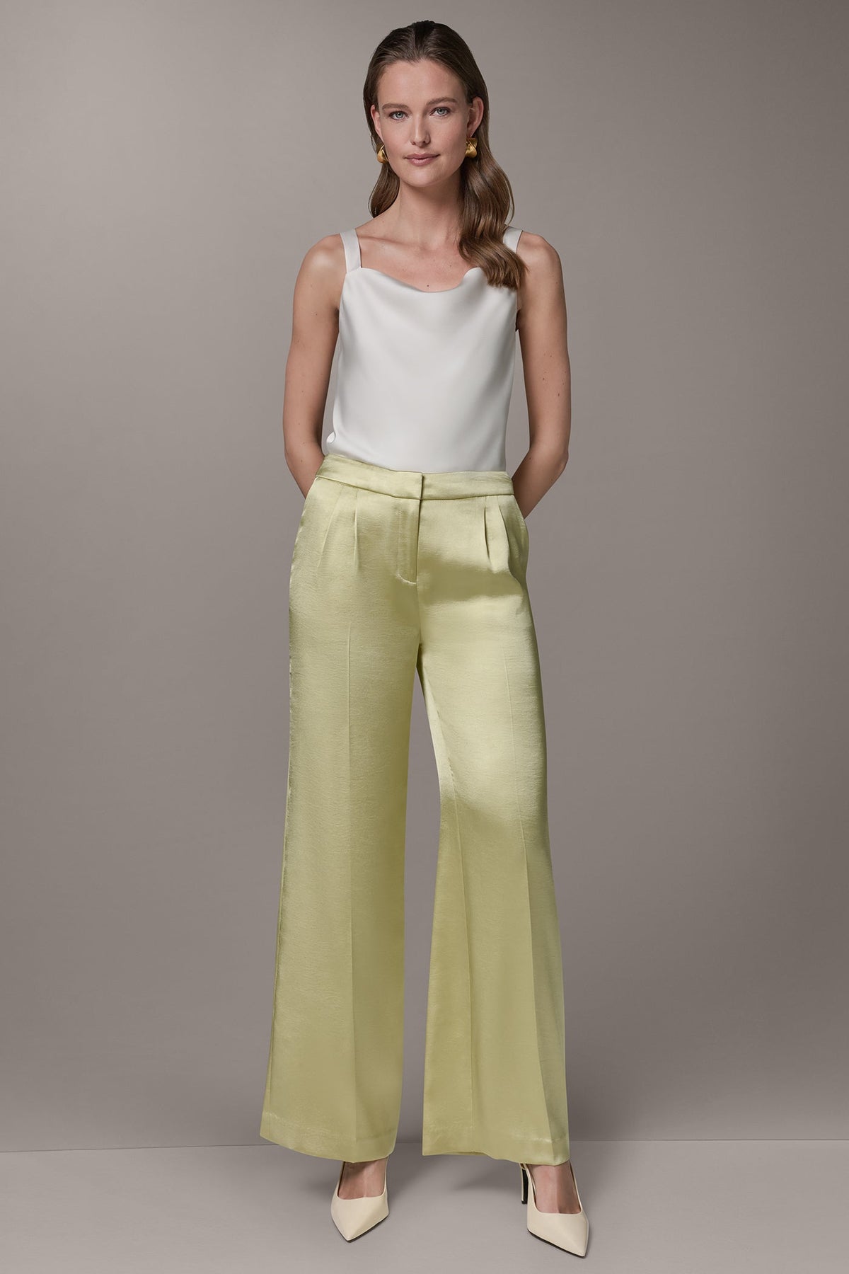 Donna Karan MID-RISE PLEATED WIDE-LEG PANT