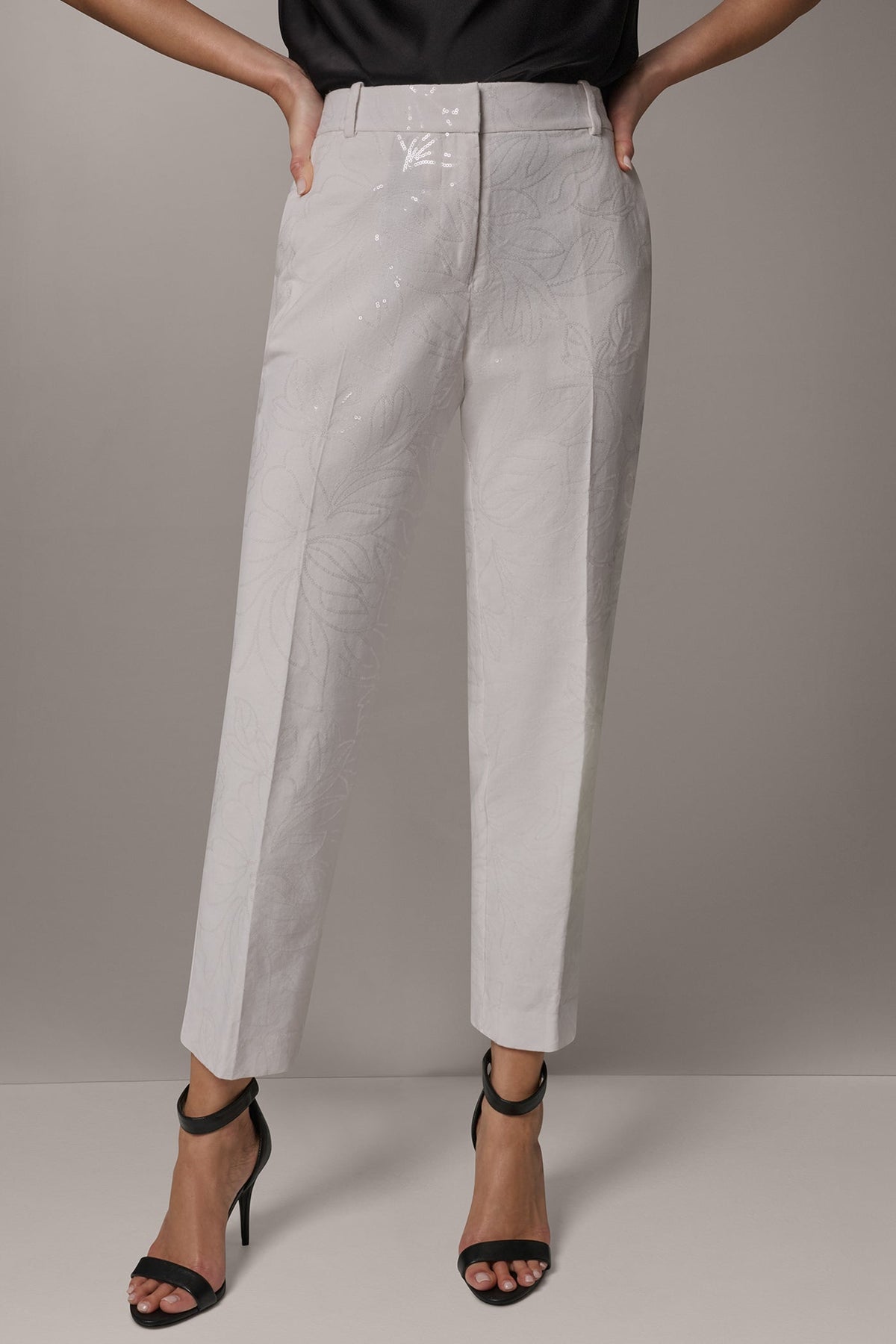 Donna Karan MID-RISE SEQUIN EMBROIDERED STRAIGHT ANKLE PANT