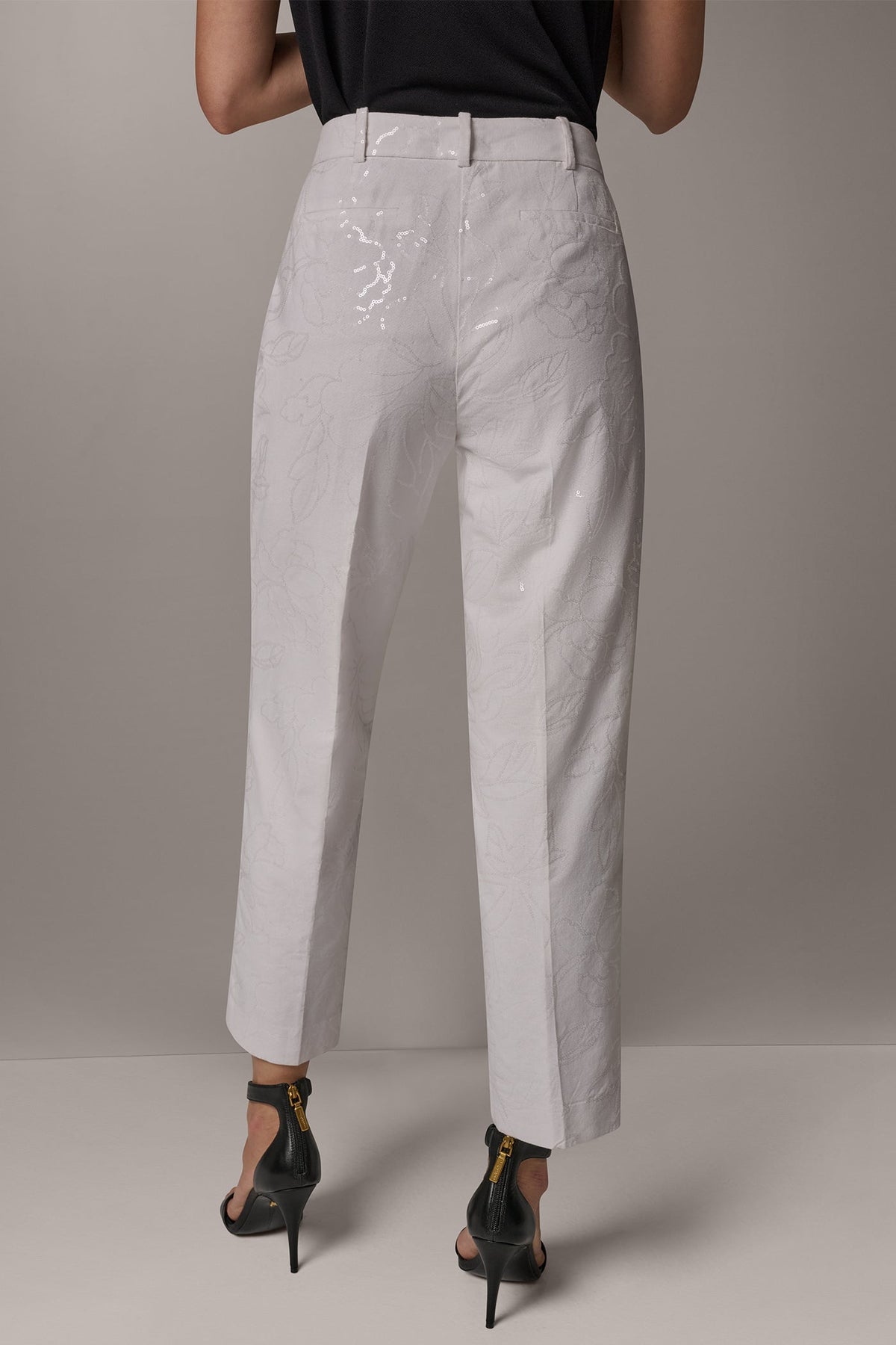 Donna Karan MID-RISE SEQUIN EMBROIDERED STRAIGHT ANKLE PANT