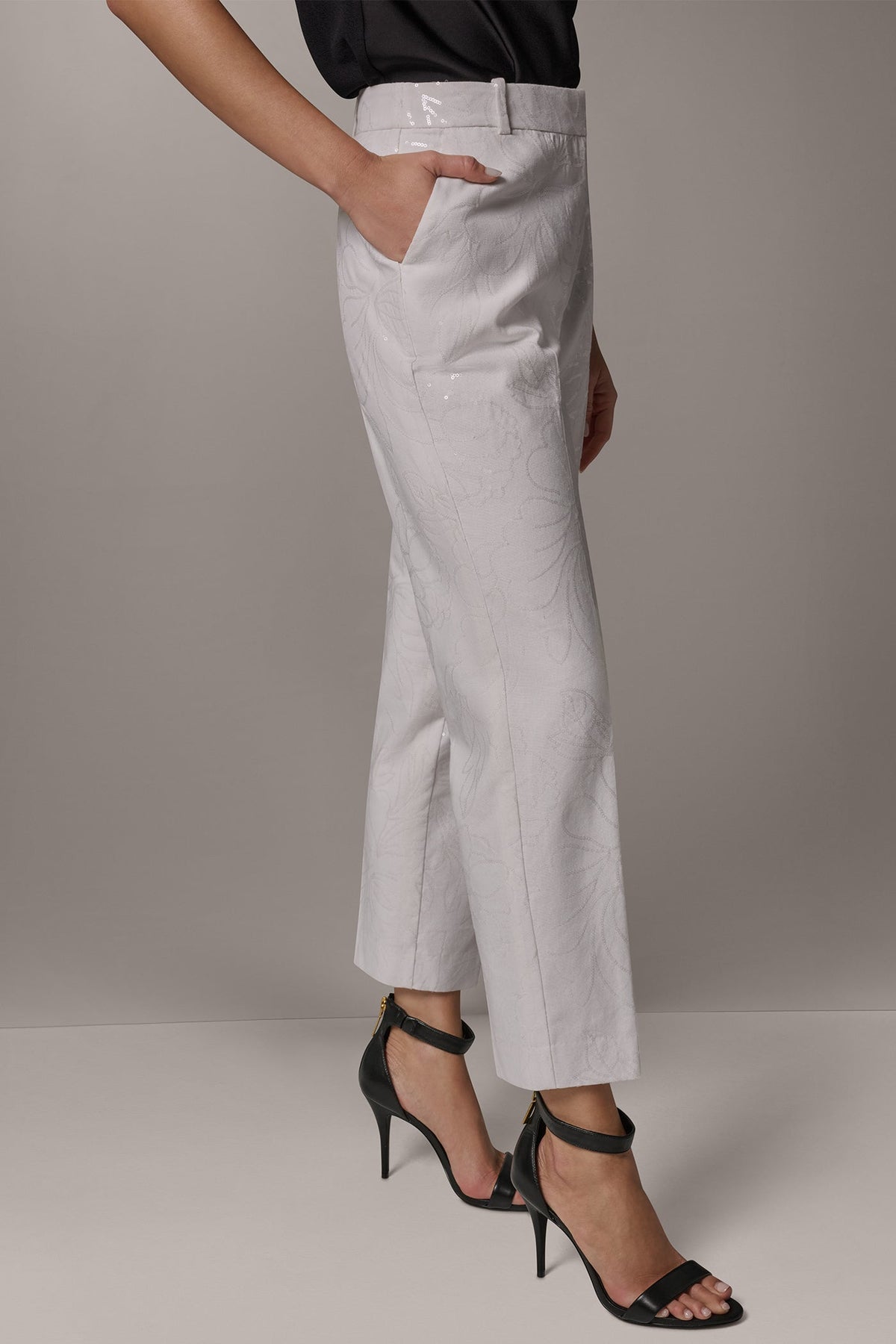 Donna Karan MID-RISE SEQUIN EMBROIDERED STRAIGHT ANKLE PANT