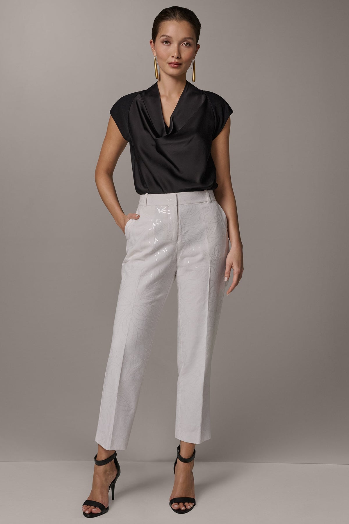 Donna Karan MID-RISE SEQUIN EMBROIDERED STRAIGHT ANKLE PANT