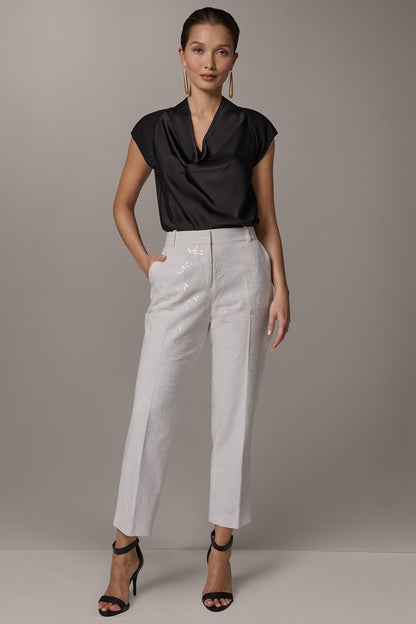 Donna Karan MID-RISE SEQUIN EMBROIDERED STRAIGHT ANKLE PANT