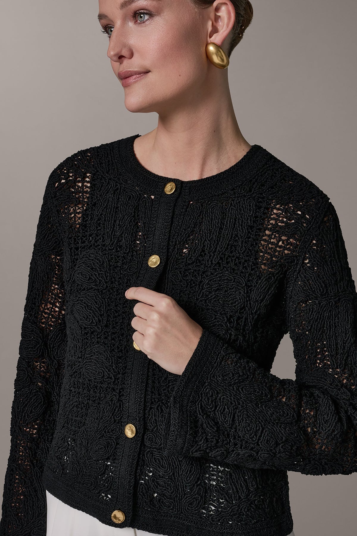 Donna Karan BELL SLEEVE FLORAL CROCHET JACKET