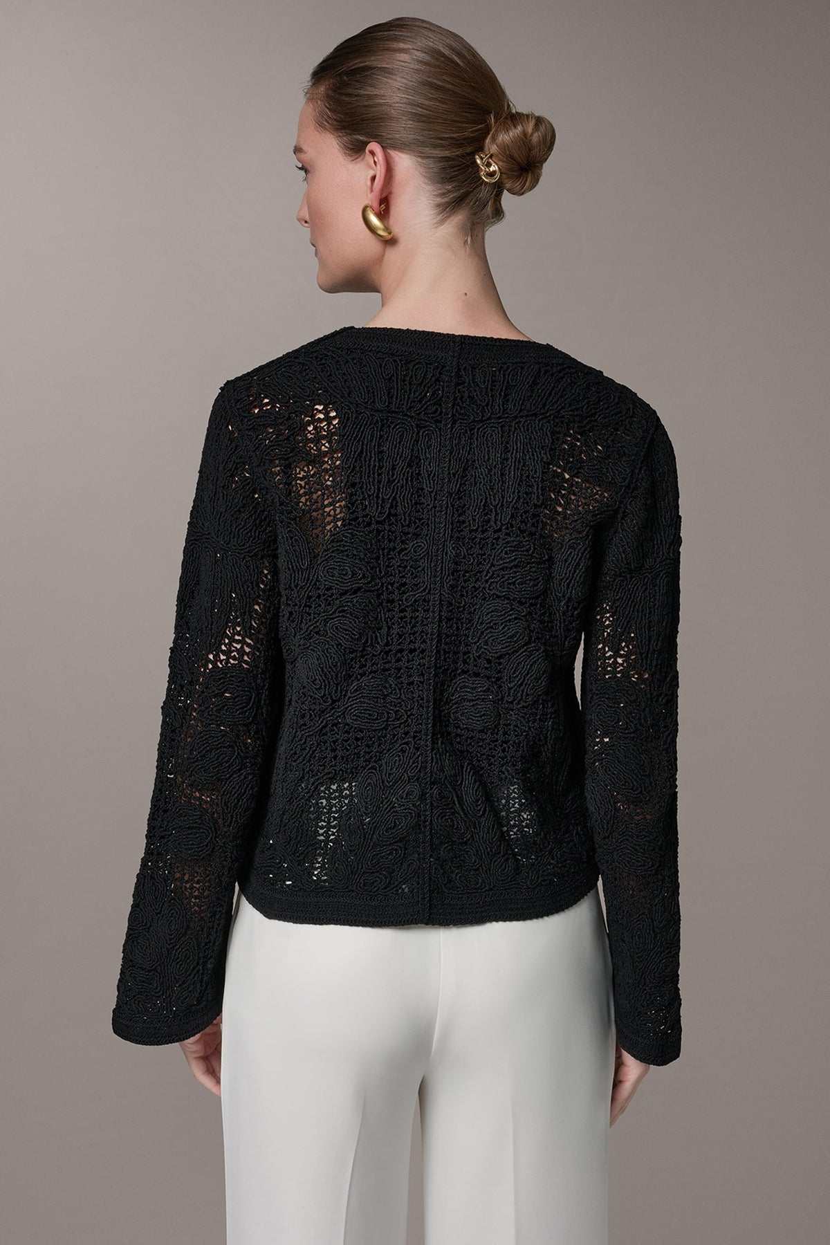 Donna Karan BELL SLEEVE FLORAL CROCHET JACKET
