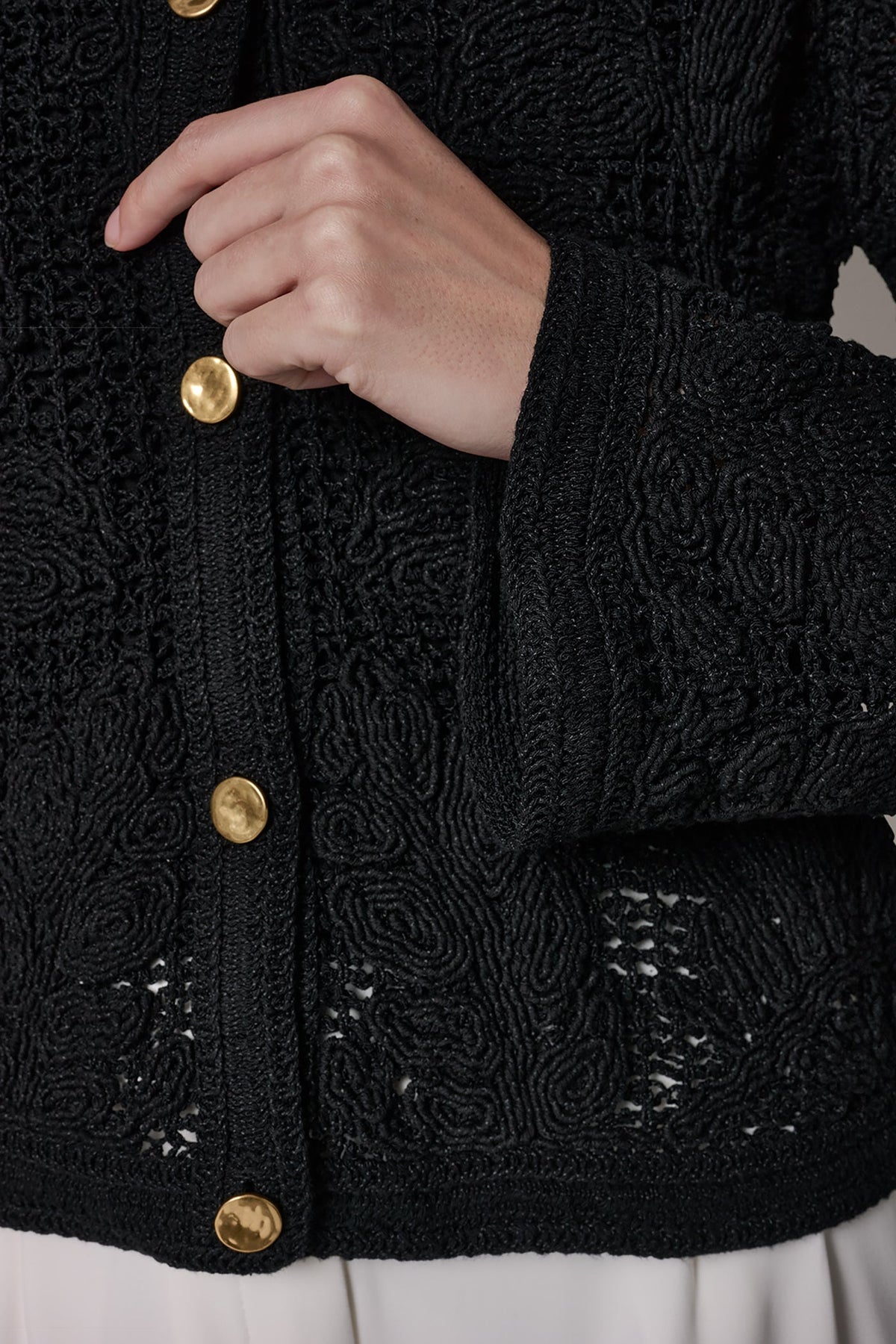 Donna Karan BELL SLEEVE FLORAL CROCHET JACKET