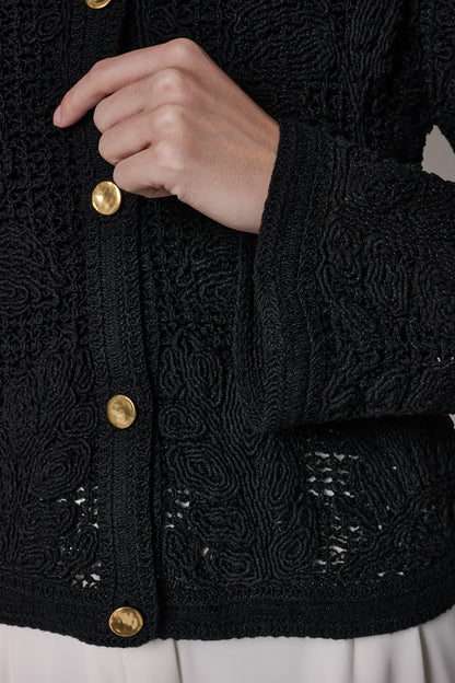 Donna Karan BELL SLEEVE FLORAL CROCHET JACKET