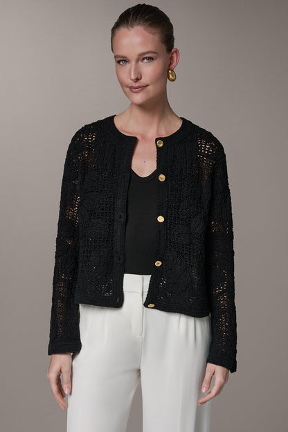 Donna Karan BELL SLEEVE FLORAL CROCHET JACKET