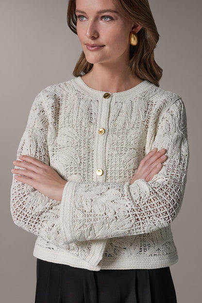 Donna Karan BELL SLEEVE FLORAL CROCHET JACKET