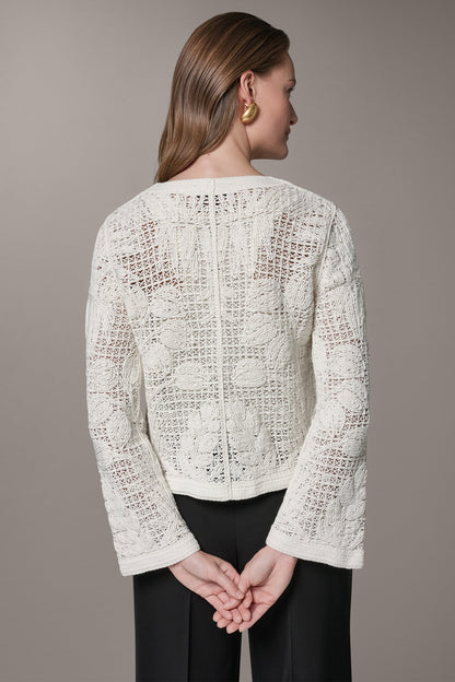 Donna Karan BELL SLEEVE FLORAL CROCHET JACKET