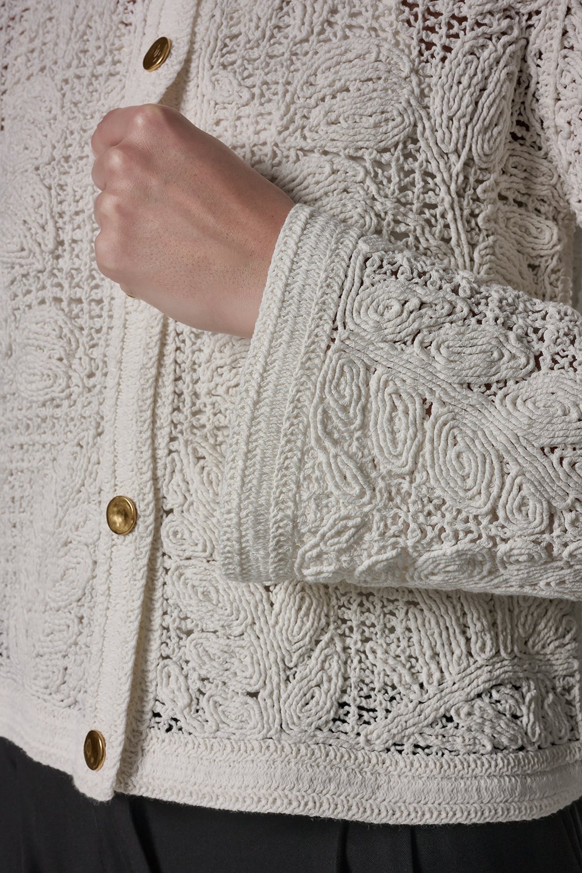 Donna Karan BELL SLEEVE FLORAL CROCHET JACKET