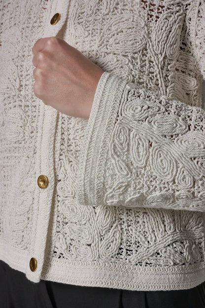 Donna Karan BELL SLEEVE FLORAL CROCHET JACKET