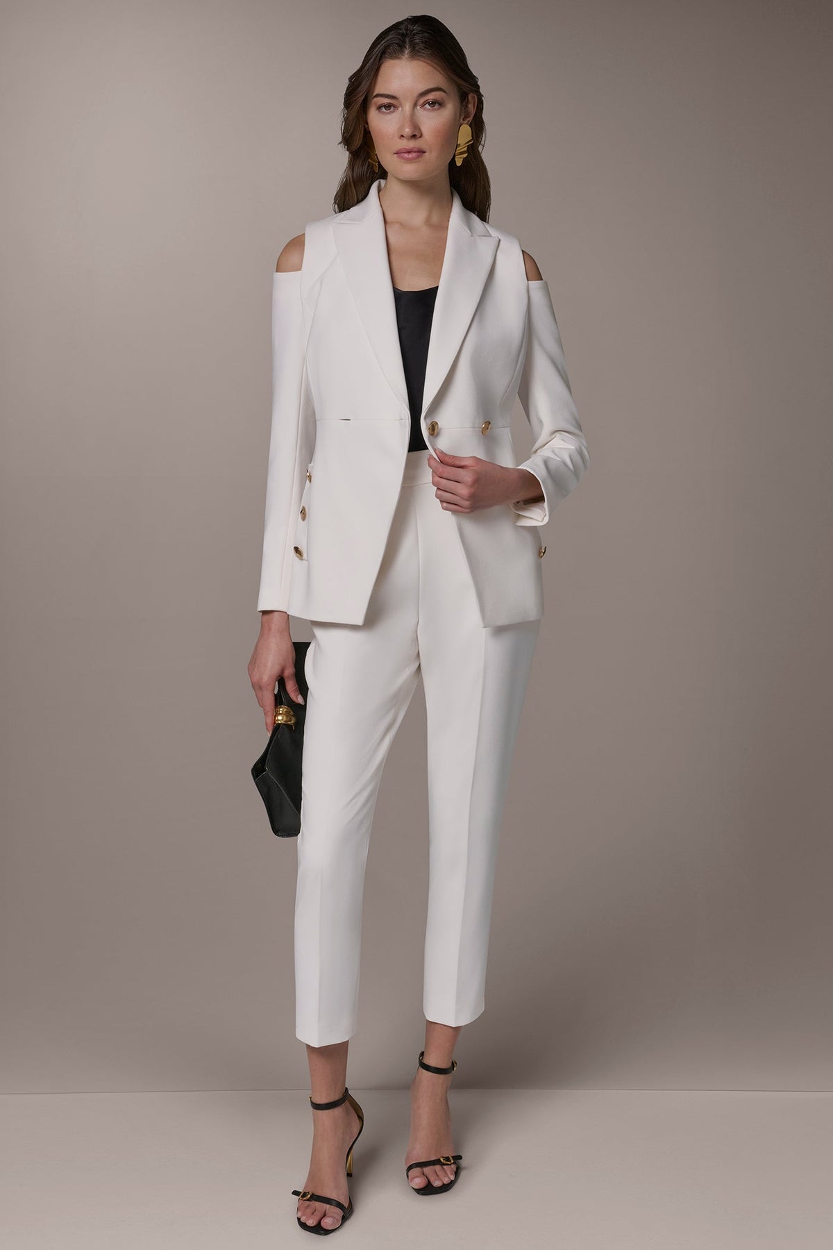 Donna Karan DOUBLE-BREASTED COLD-SHOULDER SUIT BLAZER