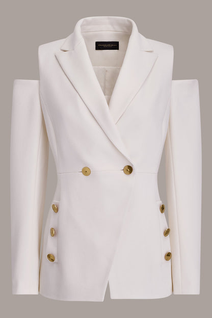 Donna Karan DOUBLE-BREASTED COLD-SHOULDER SUIT BLAZER