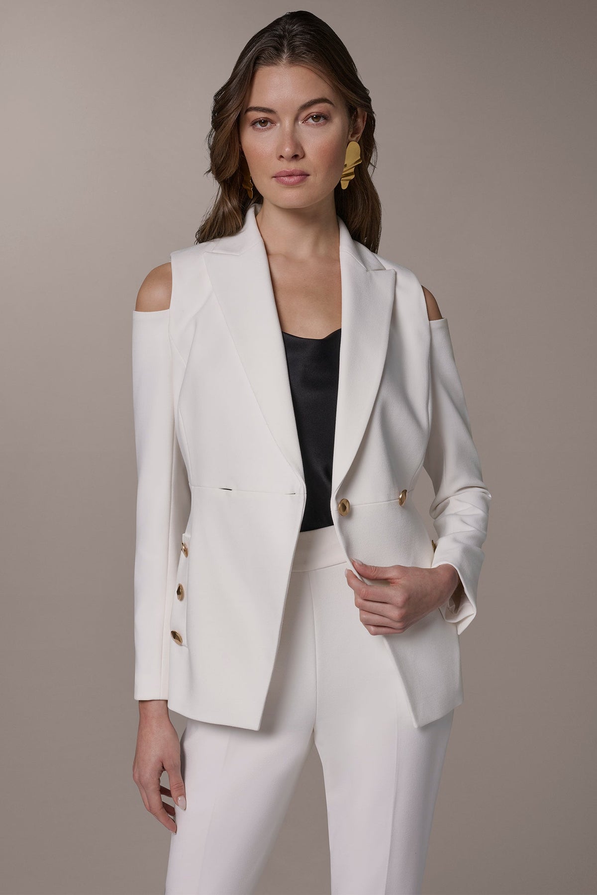 Donna Karan DOUBLE-BREASTED COLD-SHOULDER SUIT BLAZER